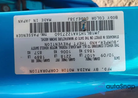 2010 Mazda Mazda3 S Sport z USA, uszkodzony, nr VIN JM1BL1H5XA1227360